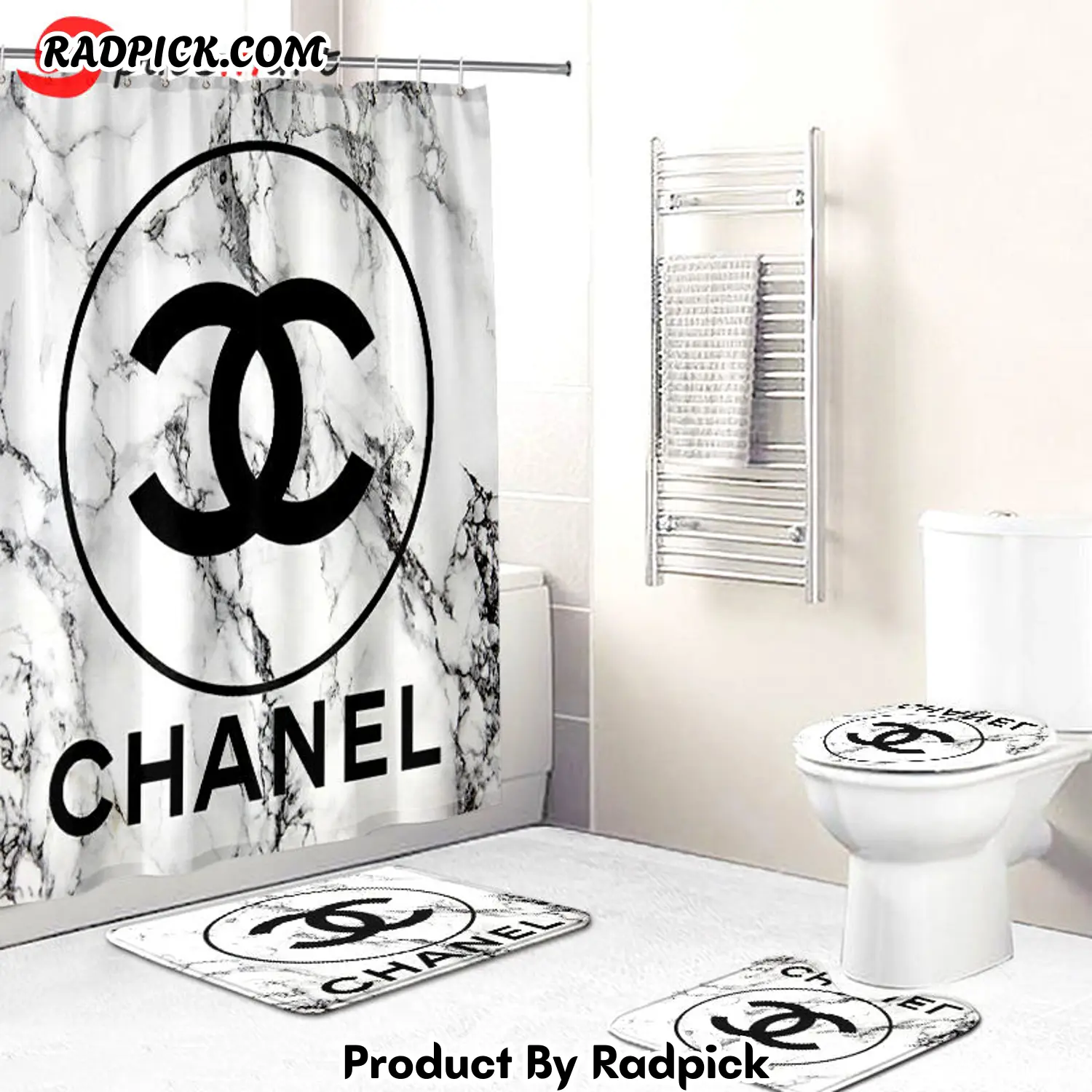 Chanel shower curtain black and white marble luxury bath mat sets shower curtain 26 bathroom set rp3871150.png